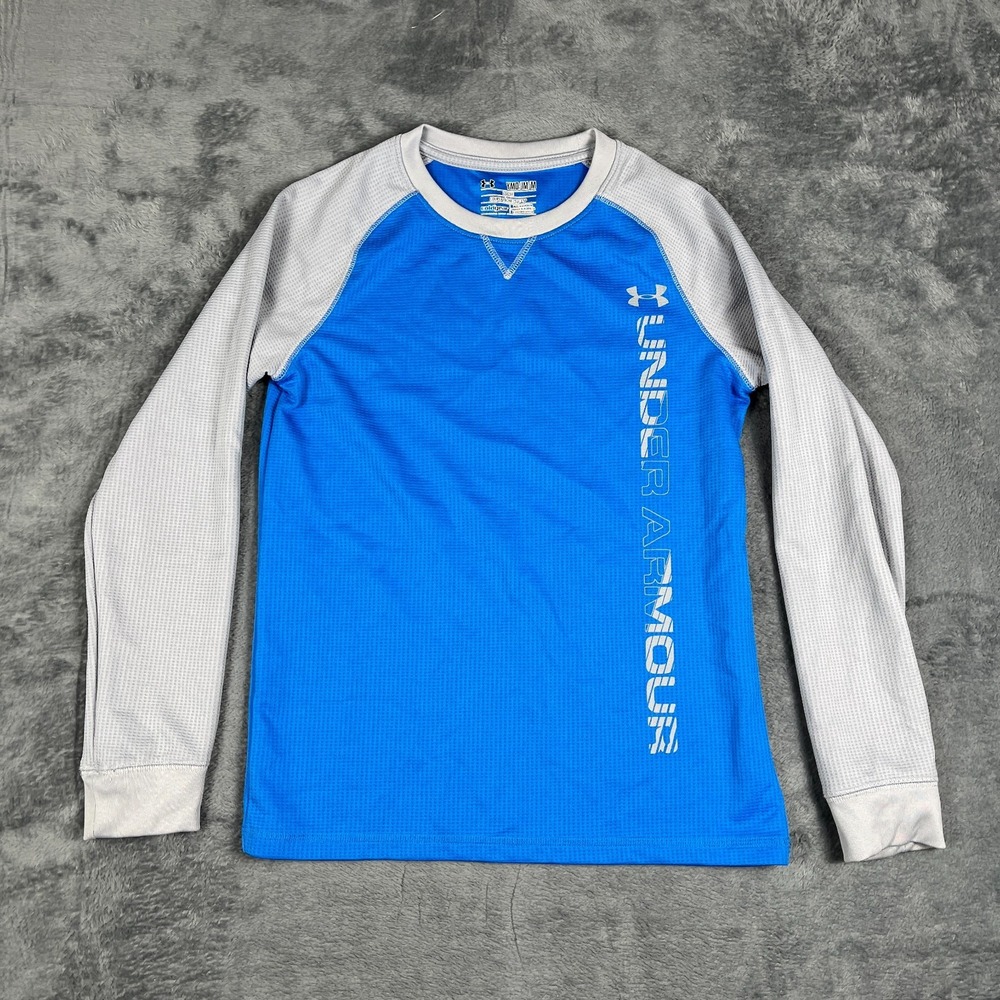 Under Armour ColdGear Boys Medium Blue Gray Raglan Long Sleeve Loose Fit Top